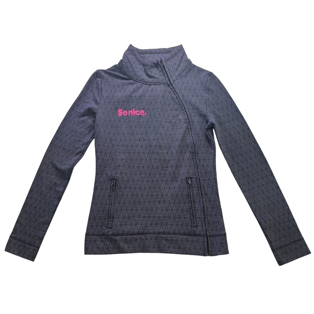 So Nice Womens Asymmetrical Zip Jacket Gray Black Geometric Pattern Style 2025 S